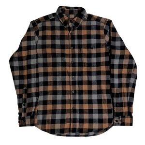 Woolly Shacket Flannel Shirt Mens Size M Brown Gray Wool Blend Outdoor Gorpcore
